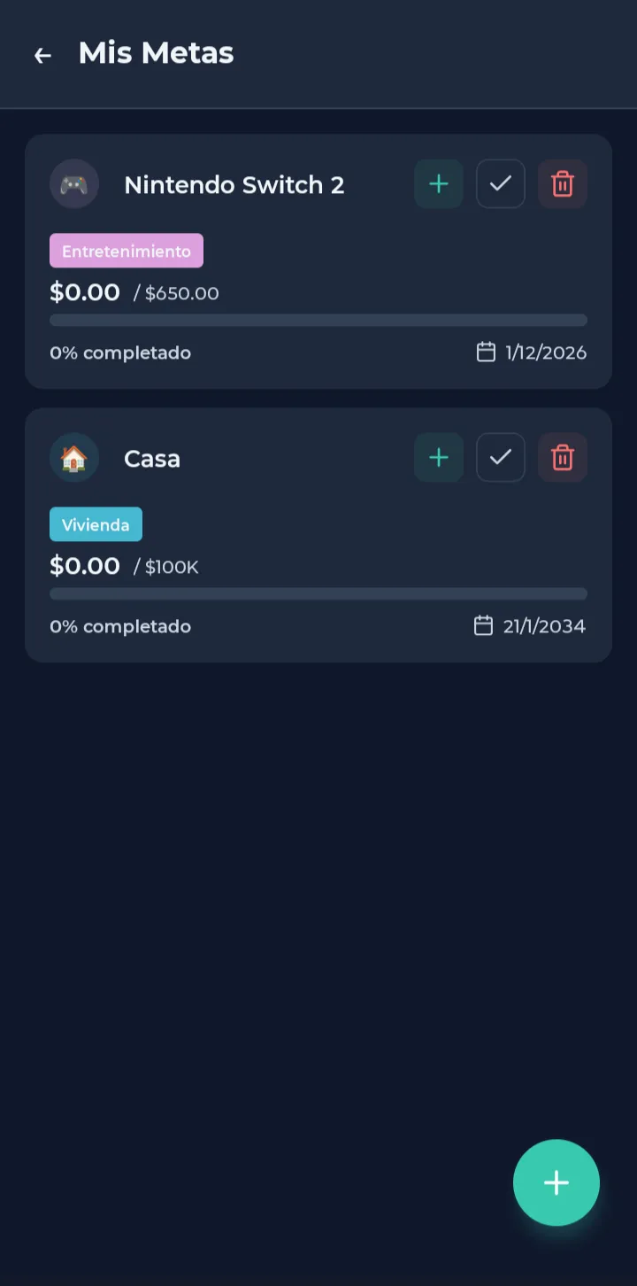 Lista de metas financieras